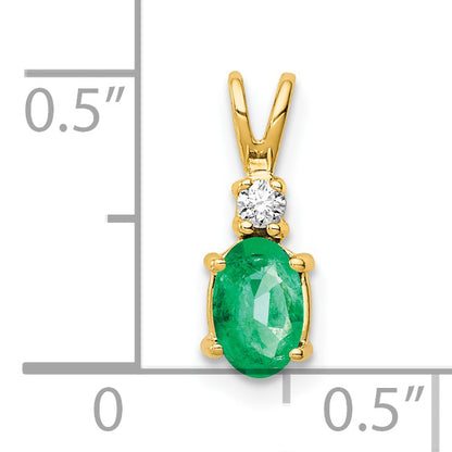 14K Yellow Gold 6X4mm Oval Emerald A Diamond Pendant