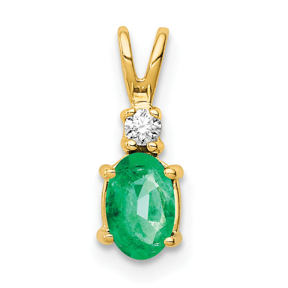 14K Yellow Gold 6X4mm Oval Emerald A Diamond Pendant