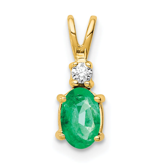 14K Yellow Gold 6X4mm Oval Emerald A Diamond Pendant