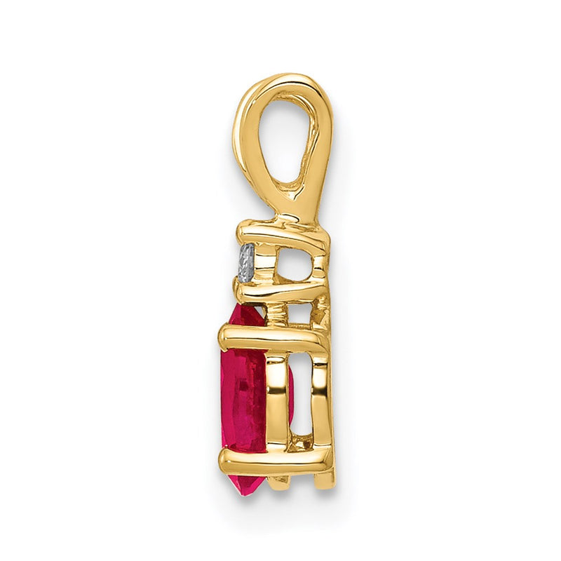 14k 6x4mm Oval Ruby Natural Diamond Pendant