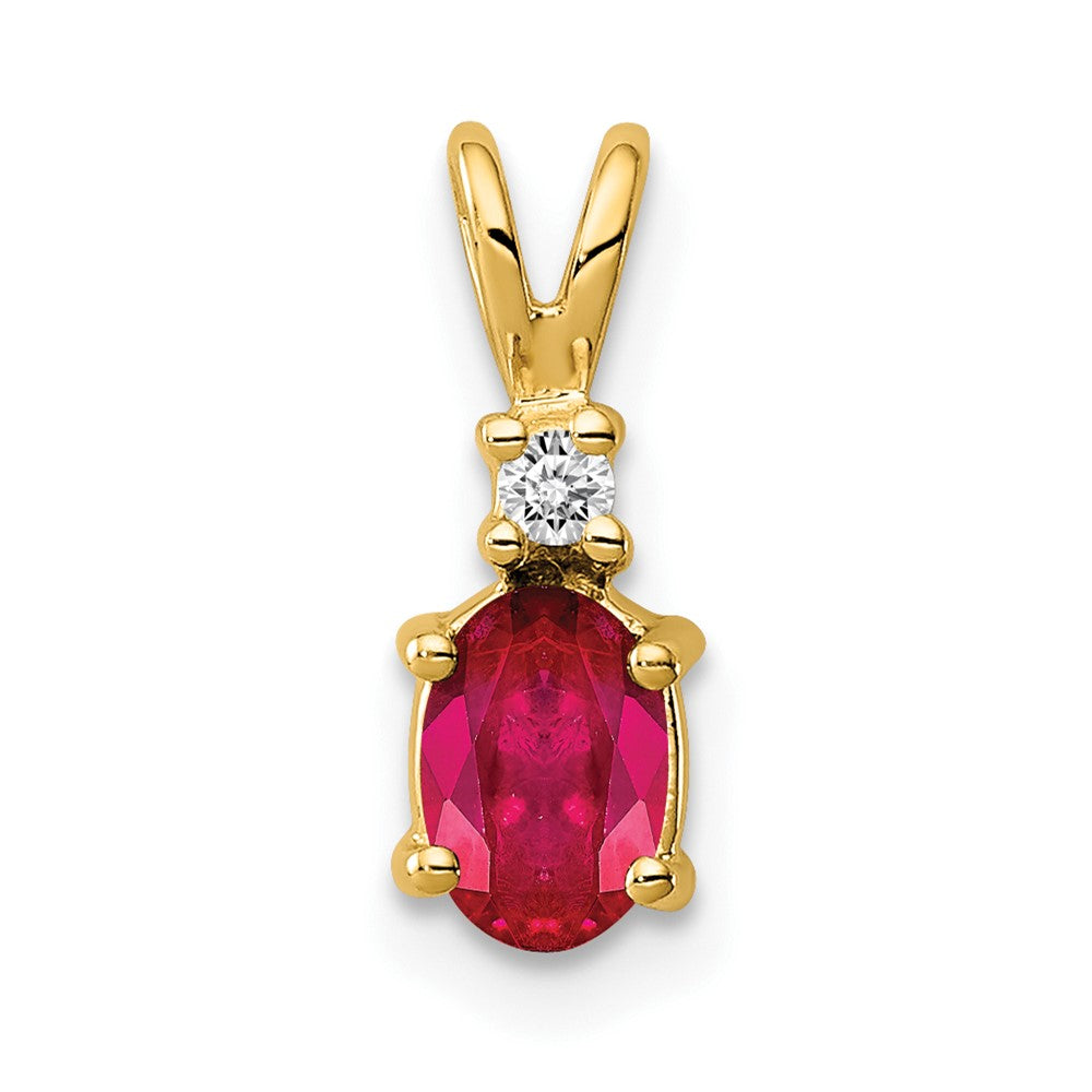 14K Yellow Gold 6X4mm Oval Ruby Vs Diamond Pendant