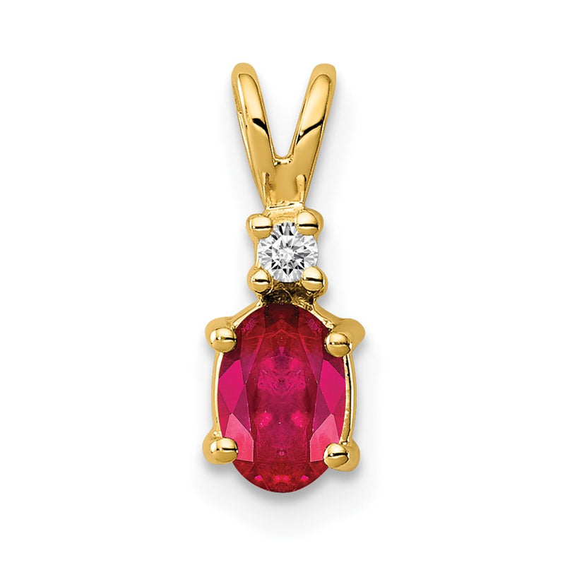 14k Yellow Gold 14k 6x4mm Oval Ruby AA Diamond pendant