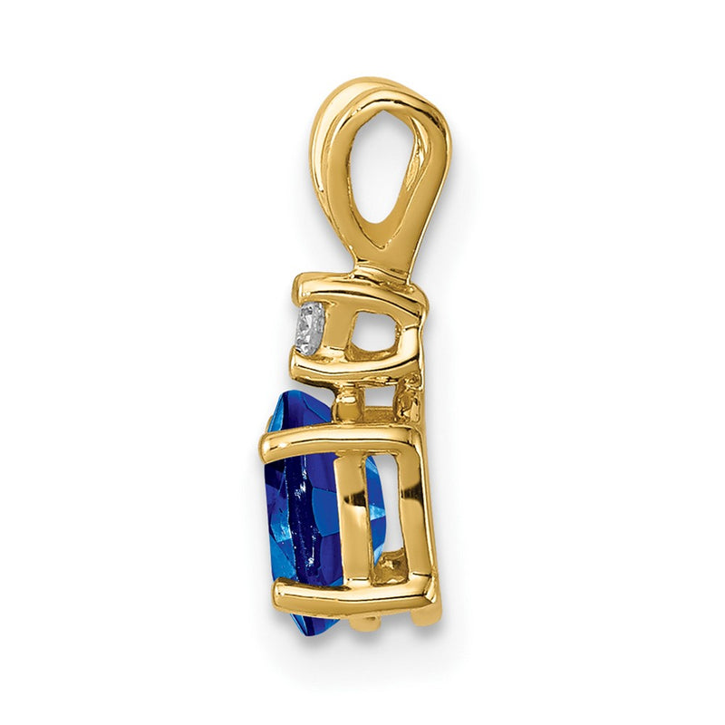 14K Yellow Gold 6X4mm Oval Sapphire Vs Diamond Pendant