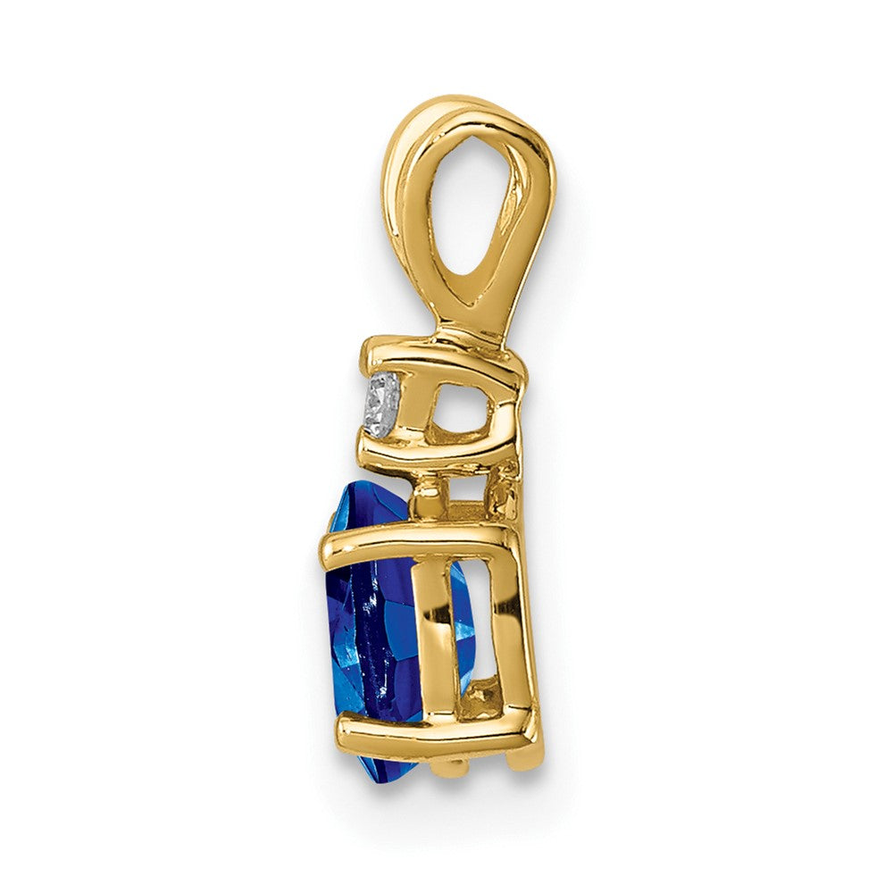 14K Yellow Gold 6X4mm Oval Sapphire Aaa Diamond Pendant