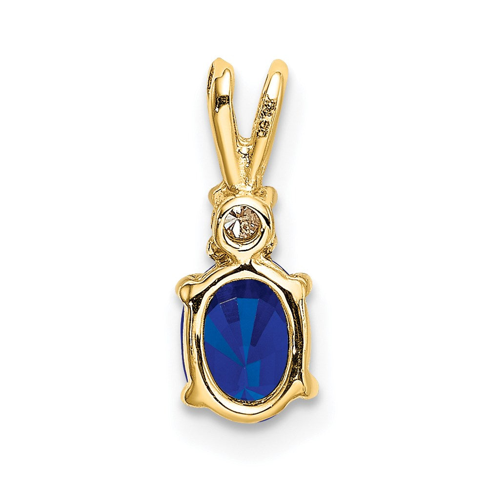 14K Yellow Gold 6X4mm Oval Sapphire A Diamond Pendant
