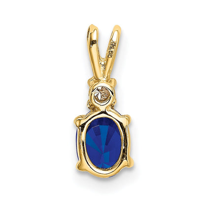 14K Yellow Gold 6X4mm Oval Sapphire A Diamond Pendant