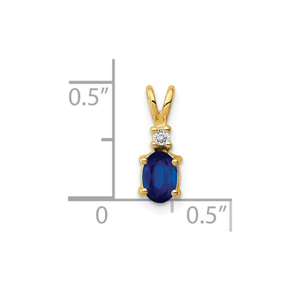 14K Yellow Gold 6X4mm Oval Sapphire A Diamond Pendant
