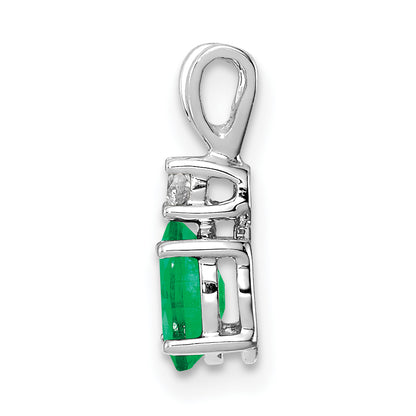 14K White Gold 6X4mm Oval Emerald Aaa Diamond Pendant