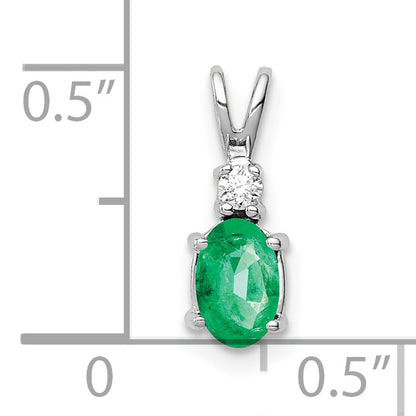 14K White Gold 6X4mm Oval Emerald Aaa Diamond Pendant