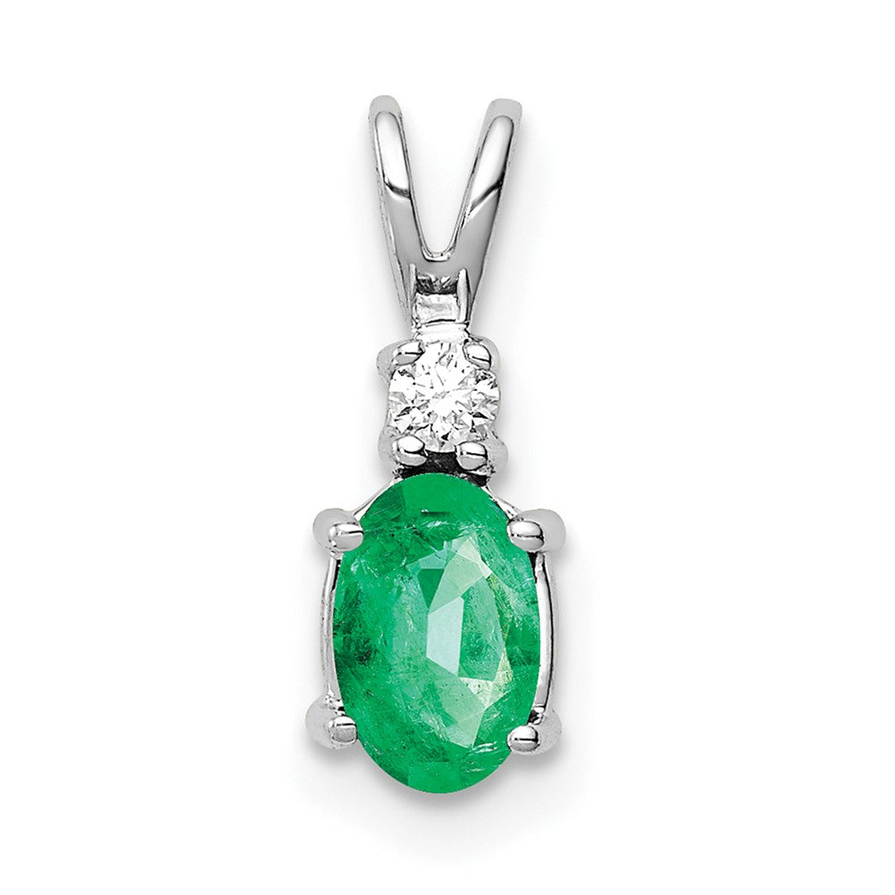 14K White Gold Emerald Diamond Pendant