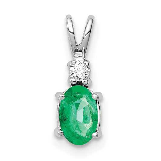 14K White Gold 6X4mm Oval Emerald Aaa Diamond Pendant