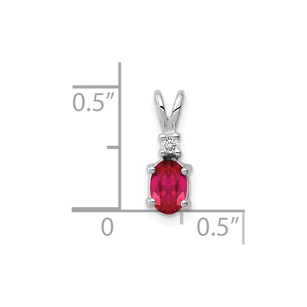 14k White Gold 6x4mm Oval Ruby Natural Diamond Pendant