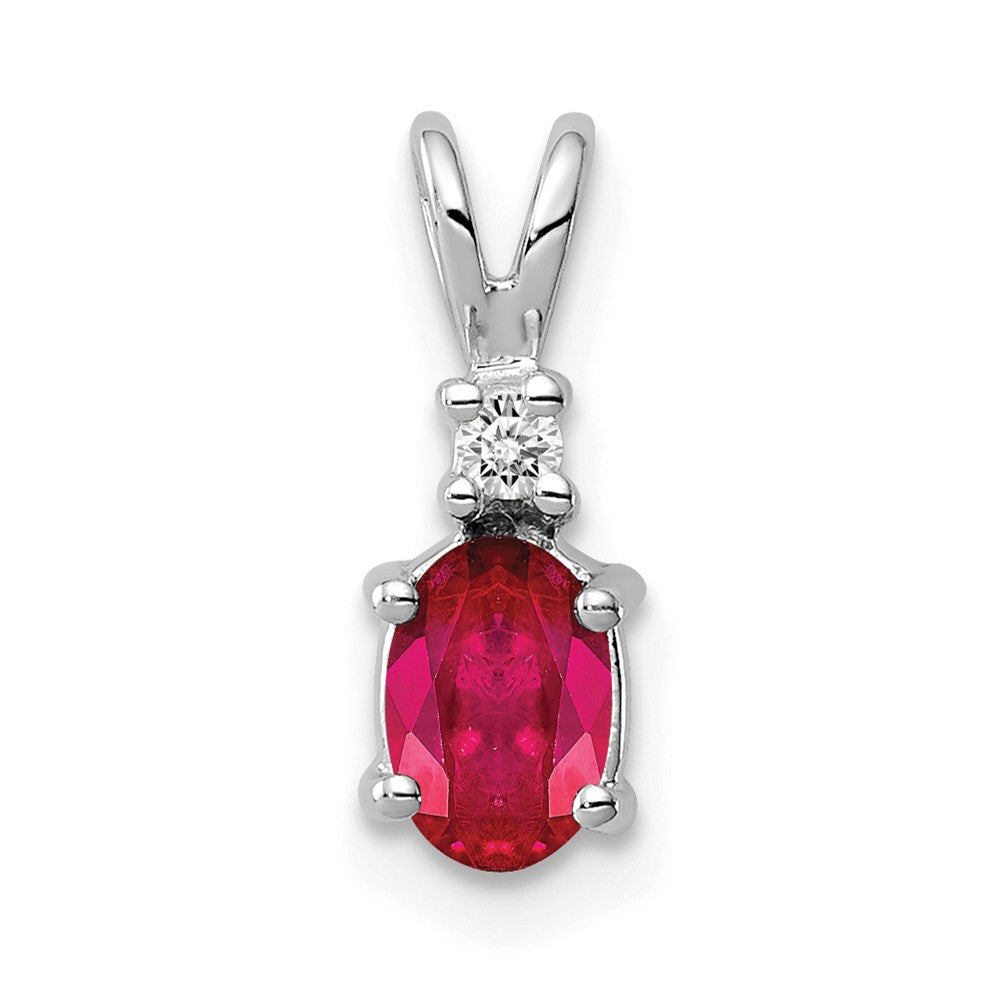 14k White Gold 6x4mm Oval Ruby Natural Diamond Pendant