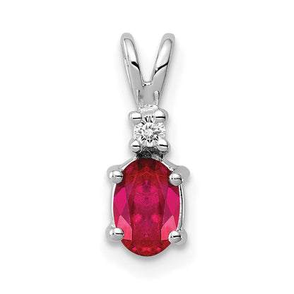 14k White Gold 6x4mm Oval Ruby Natural Diamond Pendant