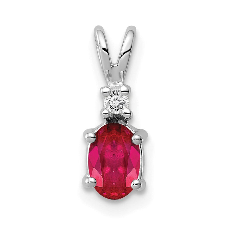 14k White Gold 6x4mm Oval Ruby Natural Diamond Pendant