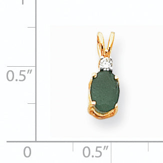 14K Yellow Gold 7x5mm Oval Emerald VS Real Diamond pendant