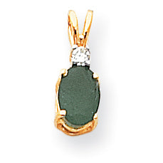 14K Yellow Gold 7x5mm Oval Emerald VS Real Diamond pendant