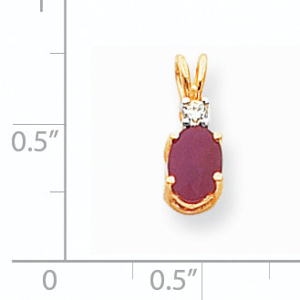 14K Yellow Gold 7x5mm Oval Ruby AAA Real Diamond pendant