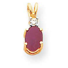 14K Yellow Gold 7x5mm Oval Ruby VS Real Diamond pendant