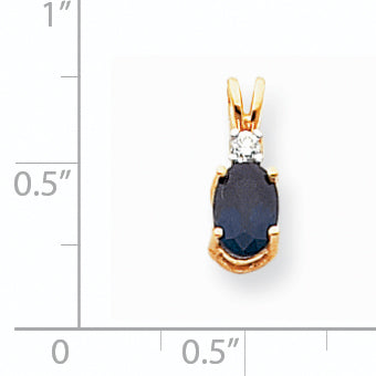 14K Yellow Gold 7x5mm Oval Sapphire VS Real Diamond pendant