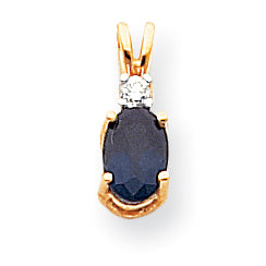 14K Yellow Gold 7x5mm Oval Sapphire VS Real Diamond pendant