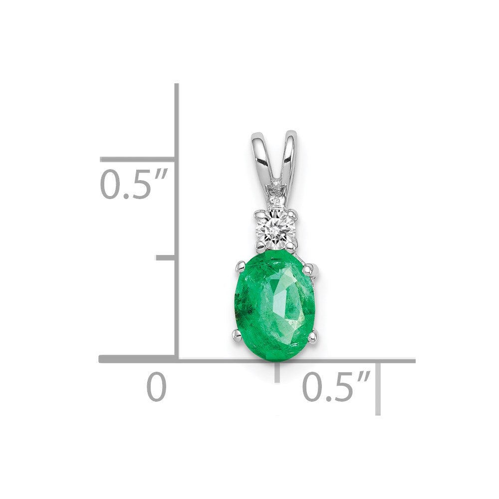 14k White Gold 7x5mm Oval Emerald VS Real Diamond pendant