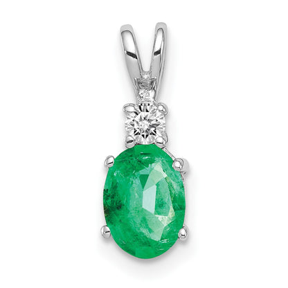 14k White Gold 7x5mm Oval Emerald VS Real Diamond pendant