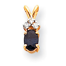 14K Yellow Gold 6x4mm Oval Sapphire AAA Real Diamond pendant