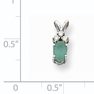 14k White Gold 6x4mm Oval Emerald VS Real Diamond pendant
