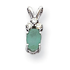 14k White Gold 6x4mm Oval Emerald VS Real Diamond pendant