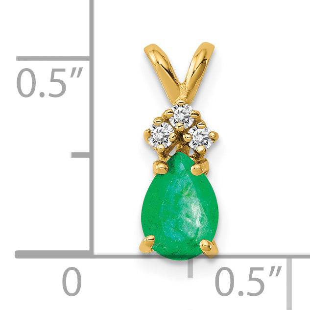 14K Yellow Gold 7x5mm Pear Emerald AAA Real Diamond pendant