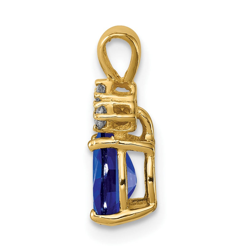 14k 7x5mm Pear Sapphire Natural Diamond Pendant