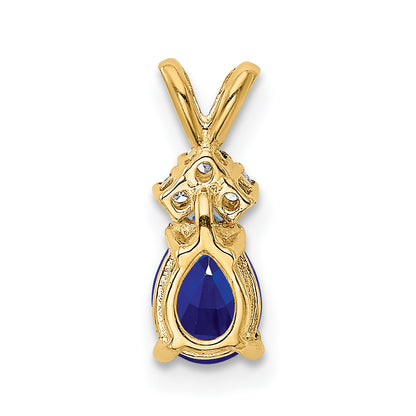 14k 7x5mm Pear Sapphire Natural Diamond Pendant