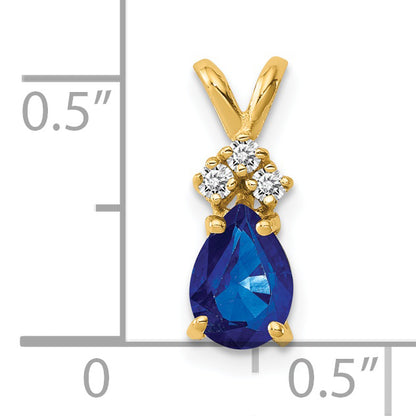 14k 7x5mm Pear Sapphire Natural Diamond Pendant