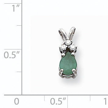 14k White Gold 7x5mm Pear Emerald A Real Diamond pendant