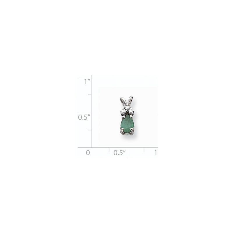14k White Gold 7x5mm Pear Emerald AAA Real Diamond pendant