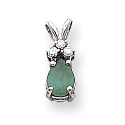 14k White Gold 7x5mm Pear Emerald A Real Diamond pendant