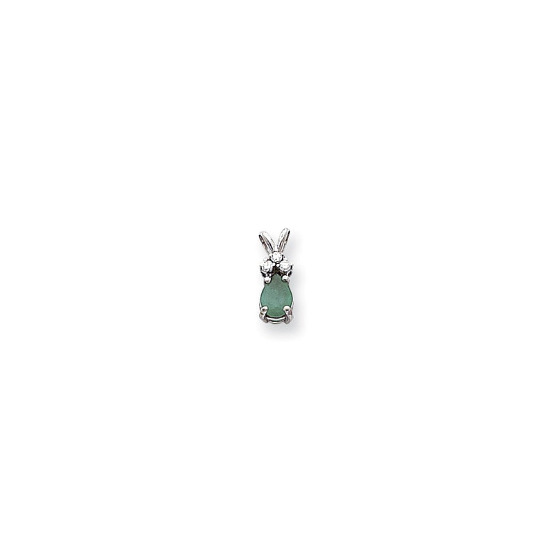 14k White Gold 7x5mm Pear Emerald AAA Real Diamond pendant