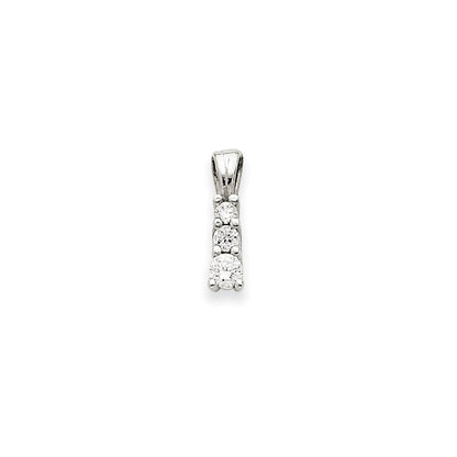 14k White Gold AAA Real Diamond three stone pendant