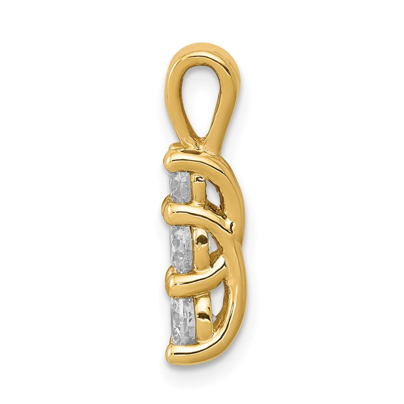 14K Yellow Gold VS Real Diamond Three Stone Pendant