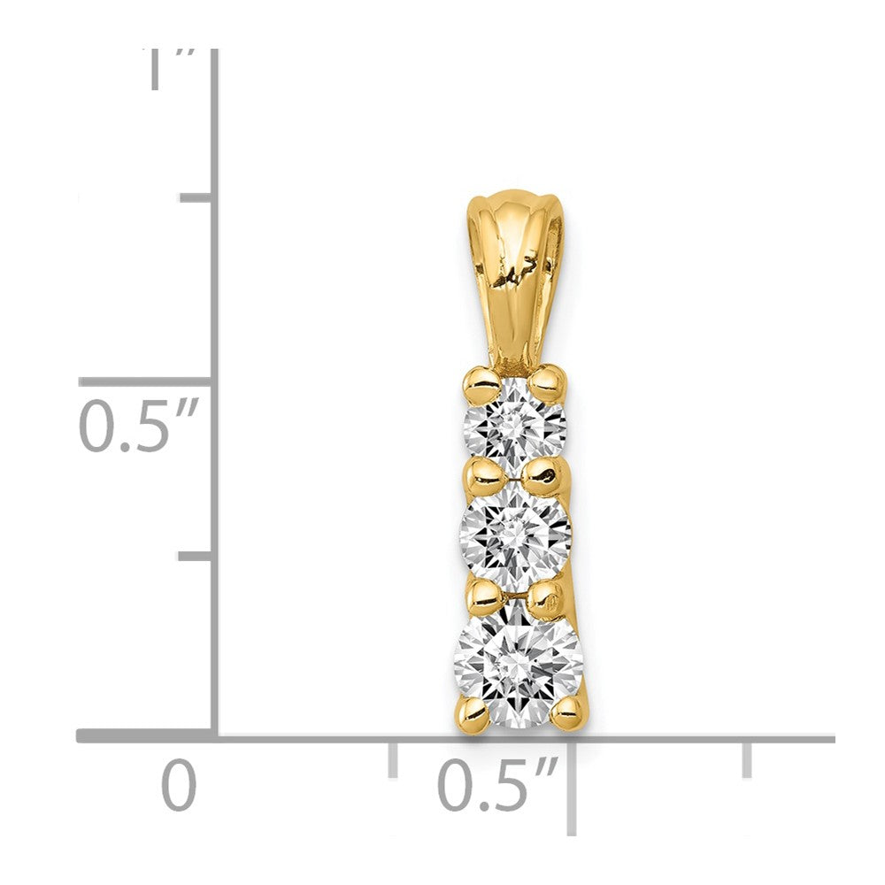 14K Yellow Gold AAA Real Diamond three stone pendant
