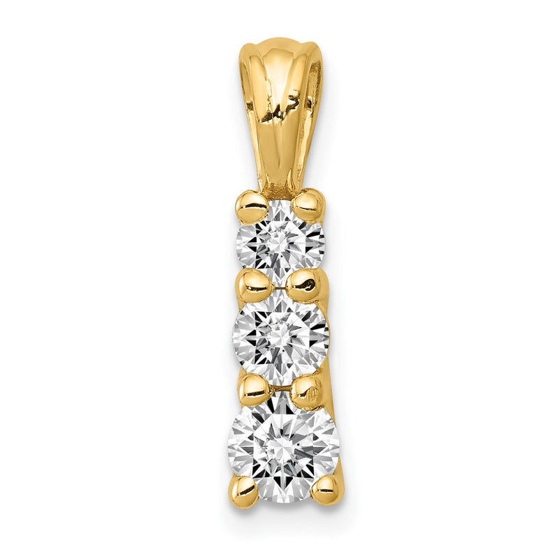 14K Yellow Gold AAA Real Diamond three stone pendant