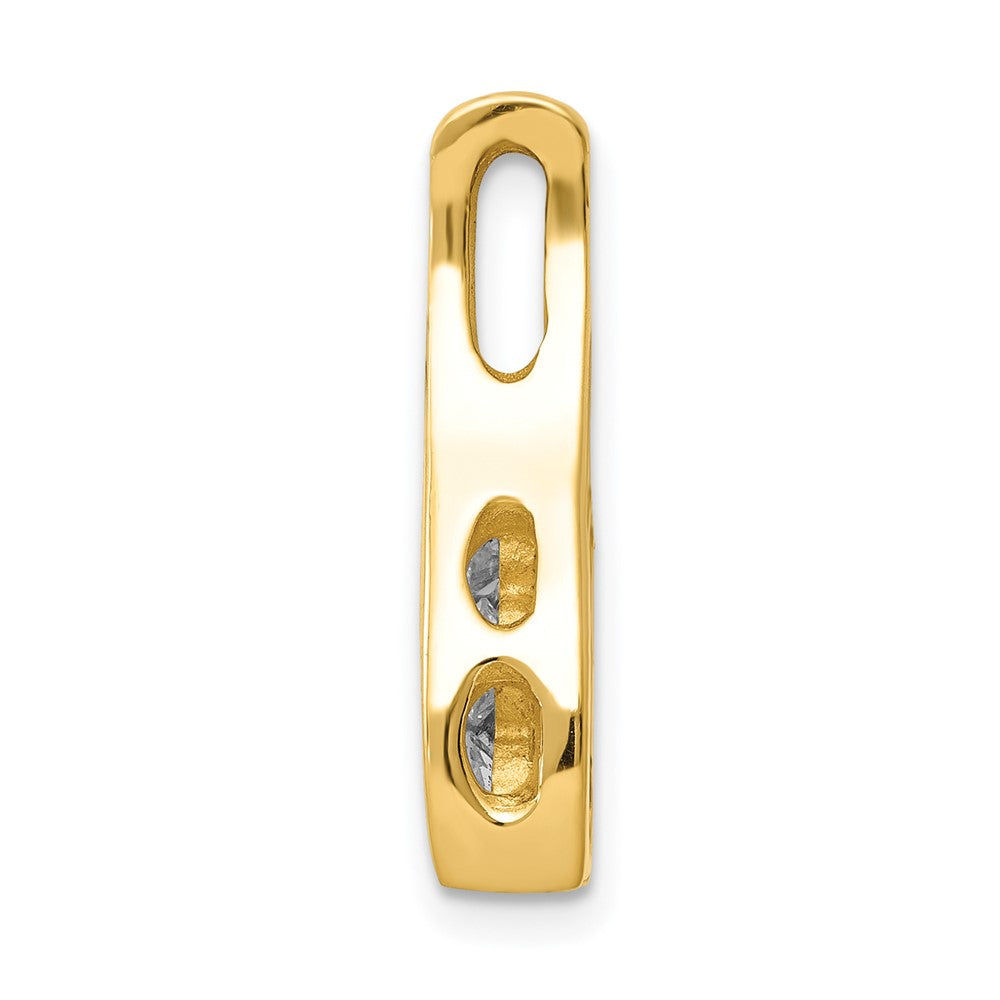 14K Yellow Gold Aa Diamond Small Three Stone Curved Bar Pendant