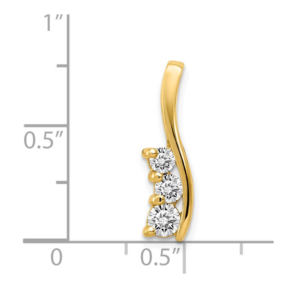 14K Yellow Gold Aa Diamond Small Three Stone Curved Bar Pendant