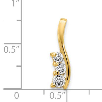 14K Yellow Gold Aa Diamond Small Three Stone Curved Bar Pendant