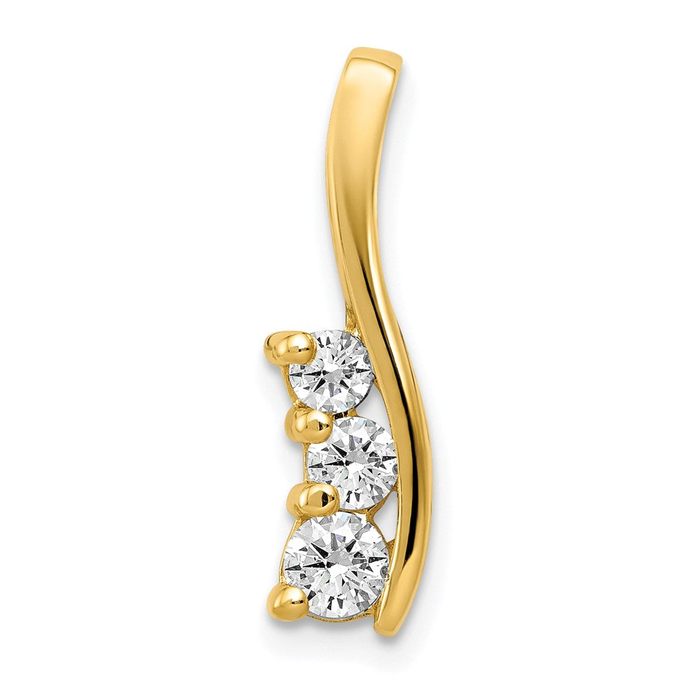 14K Yellow Gold Aa Diamond Small Three Stone Curved Bar Pendant