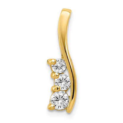 14K Yellow Gold Aa Diamond Small Three Stone Curved Bar Pendant