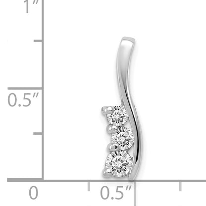14k White Gold AAA Diamond Small Three Stone Curved Bar Pendant