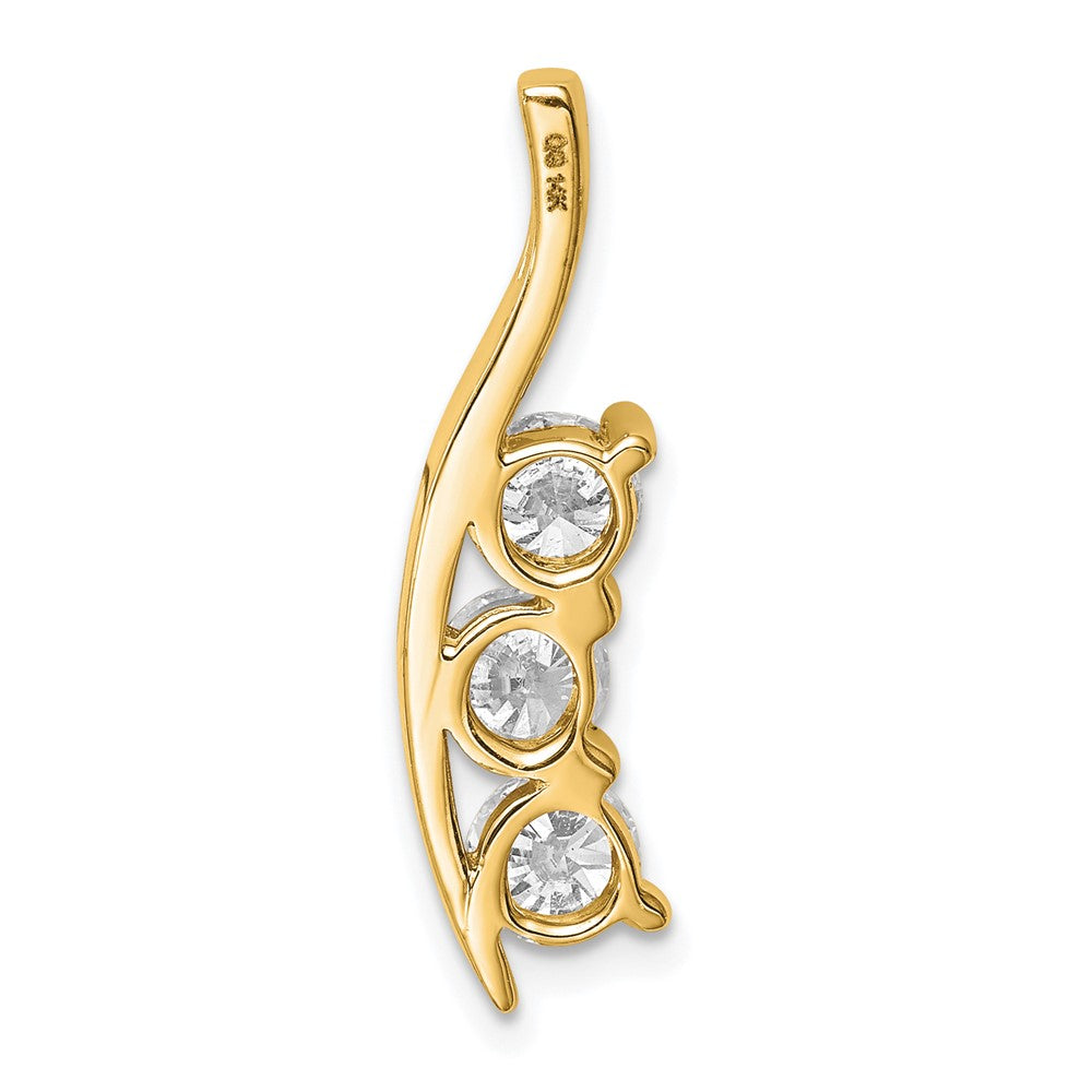 14k AA Diamond Large Three Stone Curved Bar Pendant