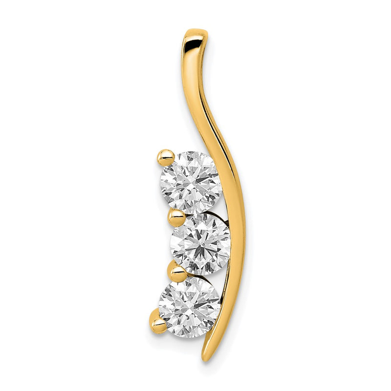 14k AA Diamond Large Three Stone Curved Bar Pendant